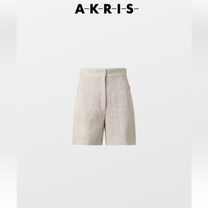A-K-R-I-S Punto Filia Washed Raw Linen Shorts Mid Rise Straight Cut Women’s